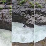 A young man who had come for a rain outing got swept away in the water of the waterfall