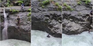 A young man who had come for a rain outing got swept away in the water of the waterfall