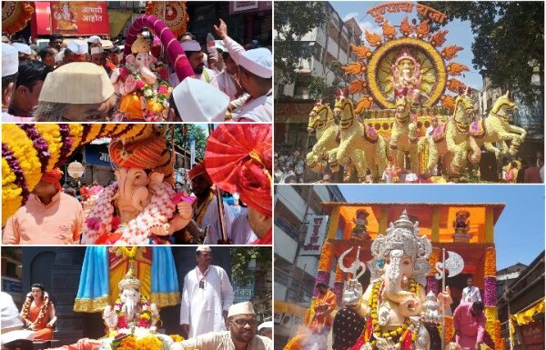 सुरेल सनईवादन, बँड पथकाचे सुमधूर वादन आणि ढोल ताशांच्या गजरात मानाच्या पाच गणपतींचे विसर्जन सुरेल सनईवादन, बँड पथकाचे सुमधूर वादन आणि ढोल ताशांचा गजरात मानाच्या पाच गणपतींचे विसर्जन