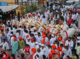 आळंदीत माऊलींच्या पालखी रथ बैलजोडीची भव्य मिरवणूक