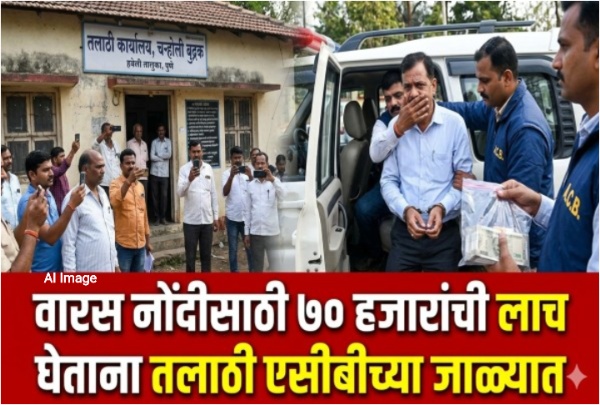 वारस नोंदीसाठी ७० हजारांची लाच घेणारा तलाठी एसीबीच्या जाळ्यात वारस नोंदीसाठी ७० हजारांची लाच घेणारा तलाठी एसीबीच्या जाळ्यात