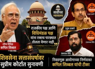 राजकीय पक्ष आणि विधिमंडळ पक्ष एक नाहीत; शिवसेनेच्या सत्तासंघर्षात कपिल सिब्बल यांचा सर्वोच्च न्यायालयात युक्तिवाद